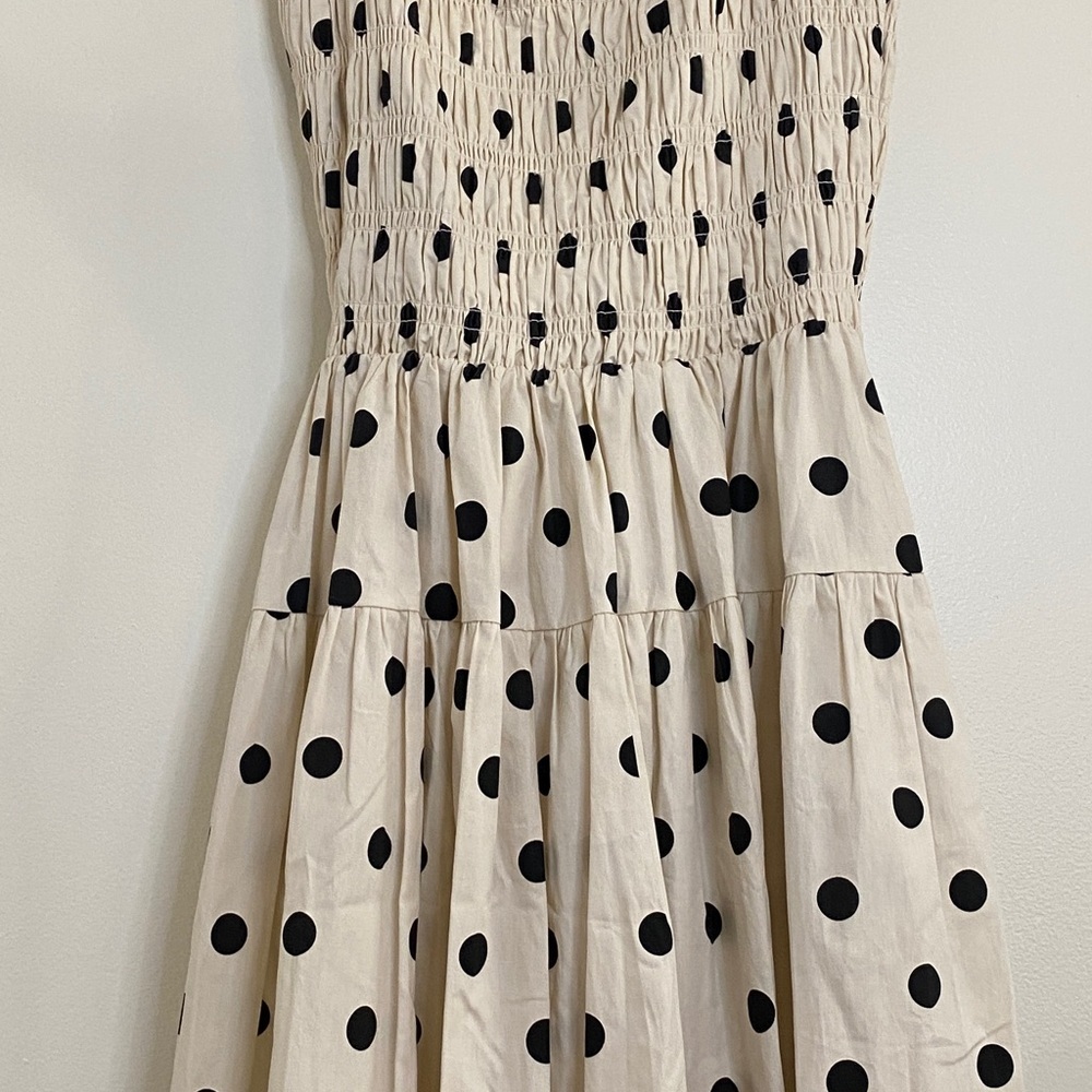 En Saison Black and Cream Polka Dot Midi Dress Smoked Tiered Cottagecore Large - Picture 6 of 8